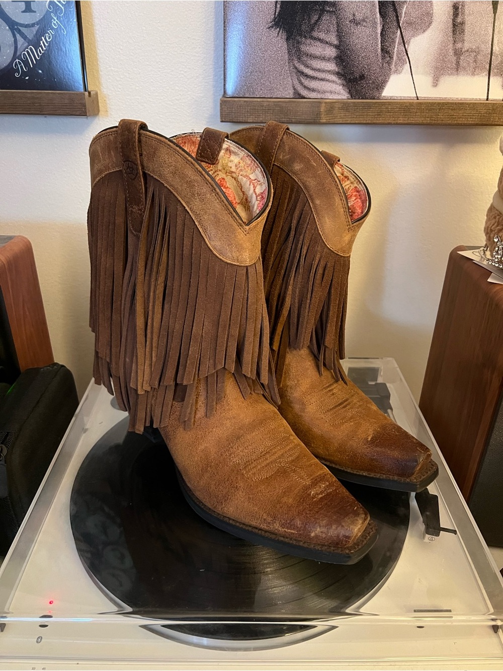 Ariat Brown Suede Fringe Western Booties